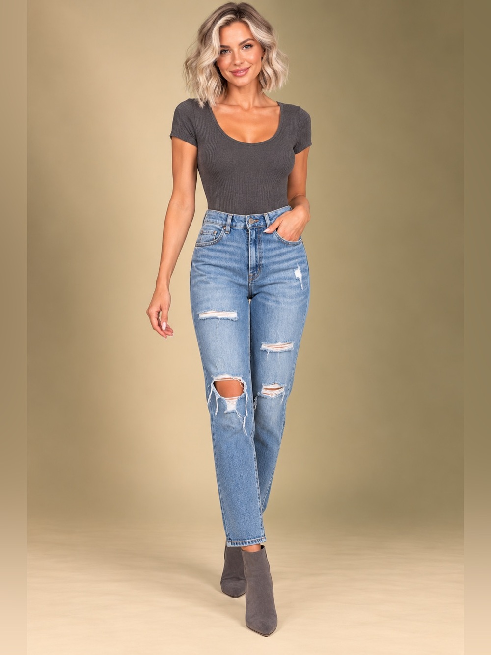 &DENIM  High Waist Skinny Distressed Jeans Size 30/32 Light Wash